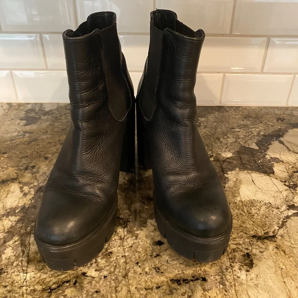 Black Chunky Lug Sole Platform Boots Chelsea Italy - Picture 2 of 7